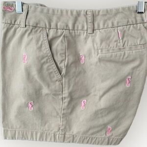 J.CREW tan shorts with pink seahorses embroidered "city fit" khaki  size 14